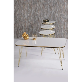 Zigon Sehpa Ve Orta Sehpa Kr Set Çift Gold Beyaz Tel Ayak