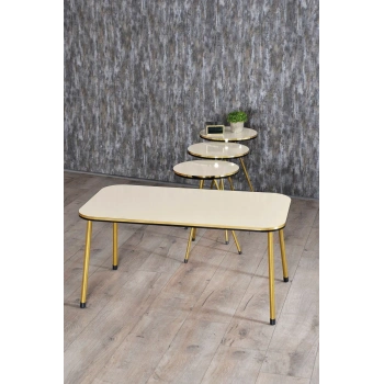 Zigon Sehpa Ve Orta Sehpa Kr Set Çift Gold Krem Metal