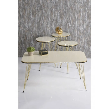 Zigon Sehpa Ve Orta Sehpa Kr Set Çift Gold Krem Tel Ayak