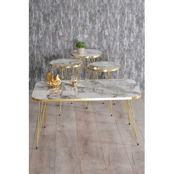 Zigon Sehpa Ve Orta Sehpa Kr Set Gold Efes Tel