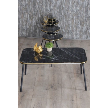 Zigon Sehpa Ve Orta Sehpa Kr Set Siyah Metal Ayak Çift Altın Bendir