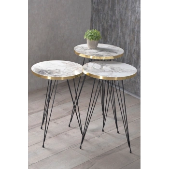 Zigon Sehpa Ve Orta Sehpa Kr Set Siyah Tel Ayak Altın Efes