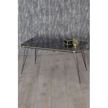 Zigon Sehpa Ve Orta Sehpa Kr Set Siyah Tel Ayak Çift Altın Bendir