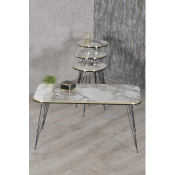 Zigon Sehpa Ve Orta Sehpa Kr Set Siyah Tel Ayak Çift Altın Efes