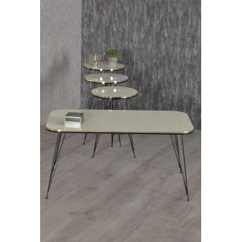 Zigon Sehpa Ve Orta Sehpa Kr Set Siyah Tel Ayak Çift Altın Krem