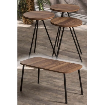 Zigon Sehpa Ve Orta Sehpa Set Kr Metal Ceviz