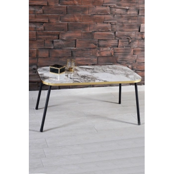 Zigon Sehpa Ve  Orta Sehpa Set Kr Metal Mermer Desen Siyah