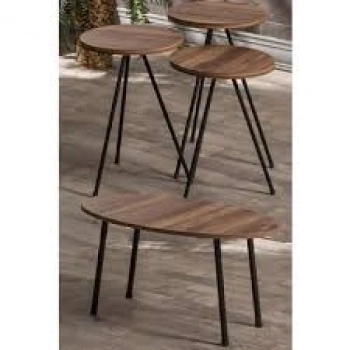 Zigon Sehpa Ve Orta Sehpa Set Metal Elips Ceviz