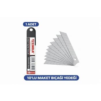 Zimak 18mm Maket Bıçağı Yedeği 0.5mm Karbon Çelik Profesyonel Kesici Uç 10’lu 1 Paket
