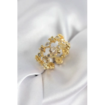 Zirkon Taşlı 2li Model Gold Renk Kadın Yüzük