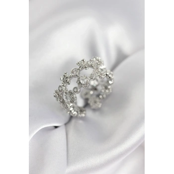 Zirkon Taşlı 2li Model Gümüş Renk Kadın Yüzük