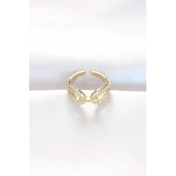 Zirkon Taşlı Gold Renk Ayarlanabilir Yüzük