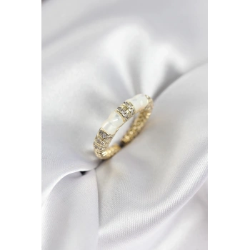 Zirkon Taşlı Kemik Model Gold Renk Kadın Yüzük