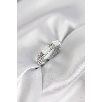 Zirkon Taşlı Kemik Model Gümüş Renk Kadın Yüzük