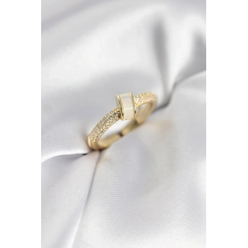 Zirkon Taşlı Sedefli Gold Renk Kadın Yüzük