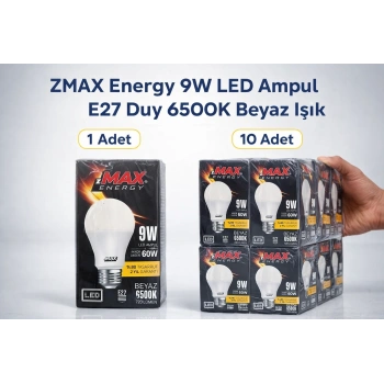 ZMAX Energy 9W LED Ampul E27 Duy 6500K Beyaz Işık 720 Lümen 60W Eşdeğer Enerji Tasarruflu 1 Adet