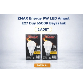 ZMAX Energy 9W LED Ampul E27 Duy 6500K Beyaz Işık 720 Lümen 60W Eşdeğer Enerji Tasarruflu 2 Adet