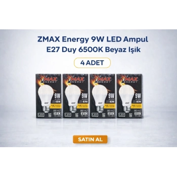 ZMAX Energy 9W LED Ampul E27 Duy 6500K Beyaz Işık 720 Lümen 60W Eşdeğer Enerji Tasarruflu 4 Adet