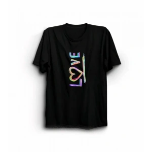 14 Şubat Sevgililer Günü Love Baskılı Oversize Bisiklet Yaka T-shirt - Siyah