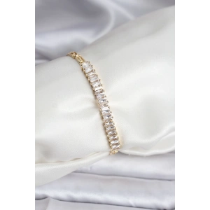 14K Gold Renk Kaplama Zirkon Taşlı Baget Model CM Kadın Bileklik
