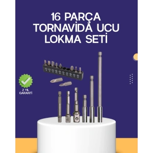 16 Parça Bits ve Adaptör Seti Vidalama Tamir Bakım Seti