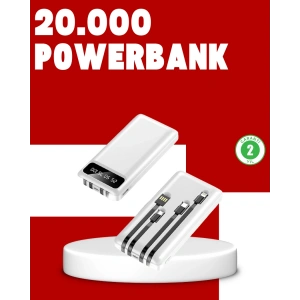 20.000mAh PD Powerbank LED Işık LCD Ekran Dahili Kablo Çoklu Giriş
