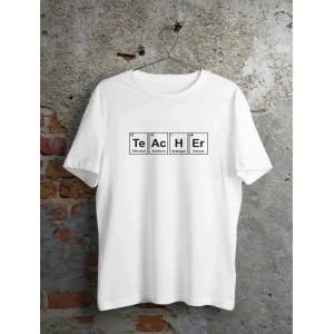 24 Kasım Kimya Öğretmeni Hediyesi Baskılı Bisiklet Yaka T-shirt - Beyaz
