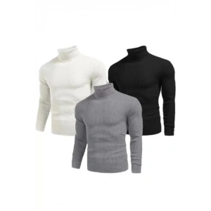 3 Adet Unisex Kaşkorse Boğazlı Full Likralı Fitilli Body Kazak