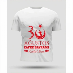 30 Ağustos Zafer Bayramı Baskılı Oversize Bisiklet Yaka T-shirt - Beyaz