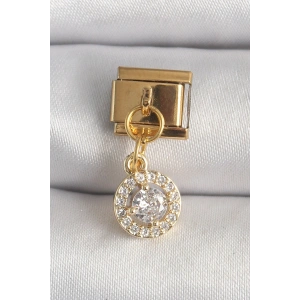 316L Çelik Gold Renk Sallantı Daire Zirkon Taşlı Nomination Charm