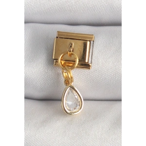 316L Çelik Gold Renk Sallantı Damla Zirkon Taşlı Nomination Charm