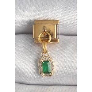 316L Çelik Gold Renk Sallantı Kare Yeşil Zirkon Taşlı Nomination Charm