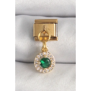 316L Çelik Gold Renk Sallantı Yeşil Zirkon Taşlı Nomination Charm