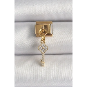 316L Çelik Gold Renk Sallantı Zirkon Taşlı Anahtar Model Nomination Charm