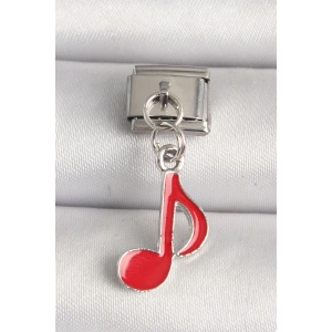 316L Çelik Gümüş Renk Kırmızı Müzik Nota Model Nomination Charm