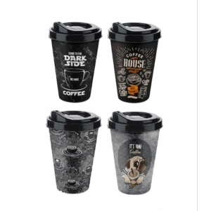 4 Adet Kahve Bardağı - Kapaklı Desenli 400ML