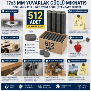 512 Adet Mıknatıs 17x3 mm Yuvarlak Güçlü Mıknatıs Disk Mıknatıs