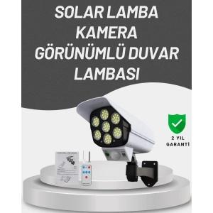 77 LEDli Güneş Enerjili Güvenlik Lambası ve Kukla Kamera – Hareket Sensörlü, 2400mAh Pilli