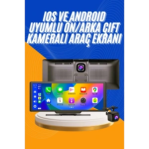 Android ve İOS Uyumlu Ön Arka Çift Kameralı Araç Ekranı Dokunmatik CarPlay