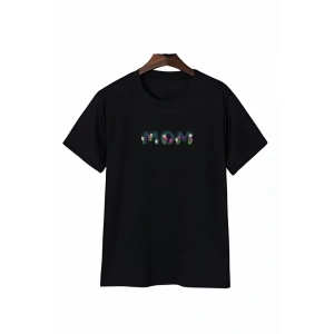 Anneler Günü Mom Çiçek Temalı Baskılı Oversize Bisiklet Yaka T-shirt - Siyah