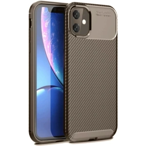Apple iPhone 11 Kılıf Auto Focus Karbon Kapak - Kahverengi