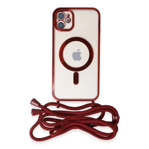 Apple iPhone 11 Kılıf Divo Lazer Askılı Magsafe Kapak - Kırmızı