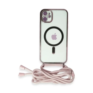 Apple iPhone 11 Kılıf Divo Lazer Askılı Magsafe Kapak - Pembe