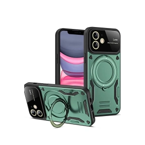 Apple iPhone 11 Kılıf Joy Lens Standlı Kapak - Koyu Yeşil