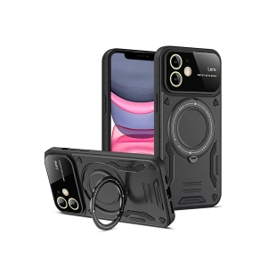 Apple iPhone 11 Kılıf Joy Lens Standlı Kapak - Siyah