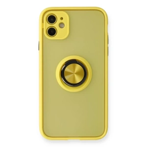 Apple iPhone 11 Kılıf Montreal Yüzüklü Silikon Kapak - Sarı