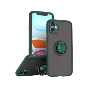 Apple iPhone 11 Kılıf Montreal Yüzüklü Silikon Kapak - Yeşil