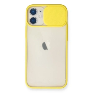Apple iPhone 11 Kılıf Palm Buzlu Kamera Sürgülü Silikon - Sarı