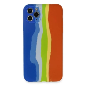 Apple iPhone 11 Pro Kılıf Ebruli Lansman Silikon - Mavi-Turuncu