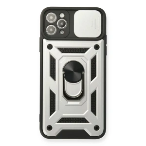 Apple iPhone 11 Pro Kılıf Pars Lens Yüzüklü Silikon - Gümüş
